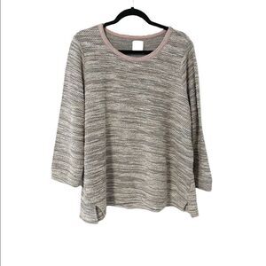 🟢Sunday Gray Pink Metallic Knit Sweater 3/4 Sleeve Size XL